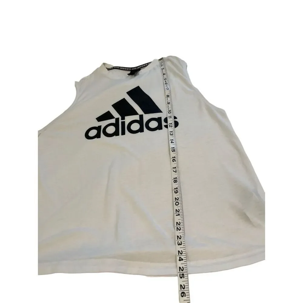 Adidas white sleeveless tank top with black large logo - M
